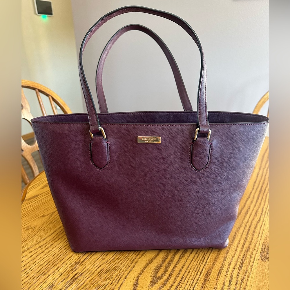 kate spade Plum Leather Tote with Gold Plaque RN0102760, CA57710